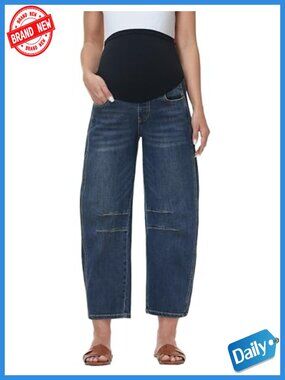 Maternity Barrel Jeans Wide Leg Denim Pants Over Belly Comfy Stretchy Pregnancy